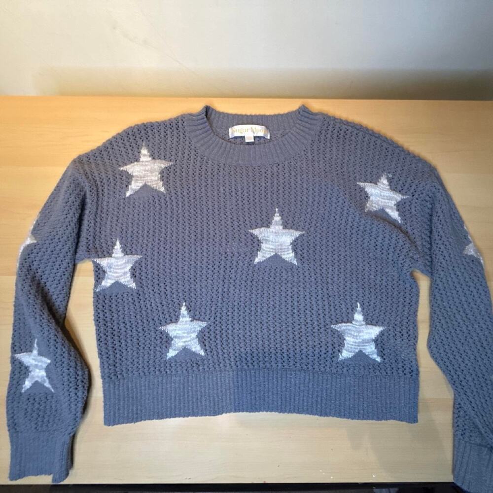 Super Moon cropped knit sweater with stars size large